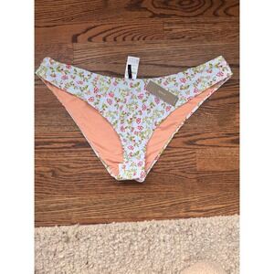 J.Crew Floral Print Bikini Swim Bottoms Light Blue Pink XXL New